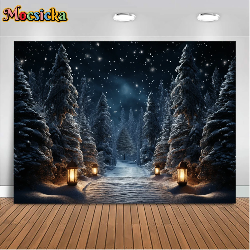 Mocsicka Winter Christmas Photography Background Starry Sky Park Path Holiday Party Family Kids Photo Backdrops Studio