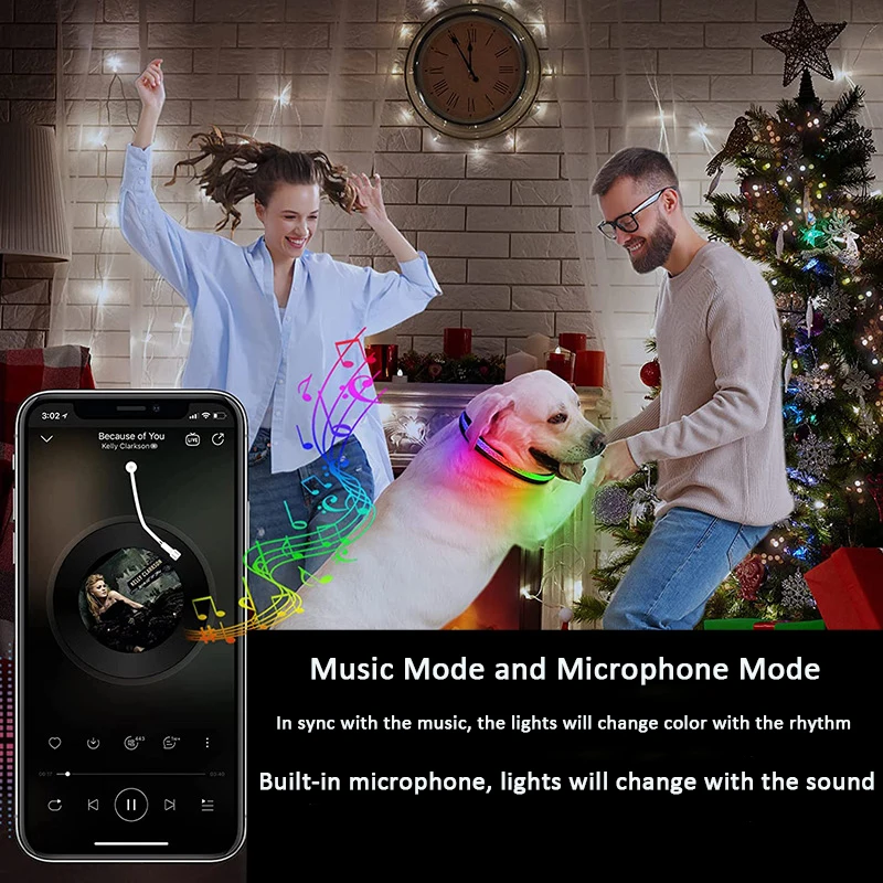 Led Dog Collar Bluetooth APP Multiple RGB Colors Light Up Dog Collar USB Rechargeable Waterproof Dog Collar Light for Night Safe