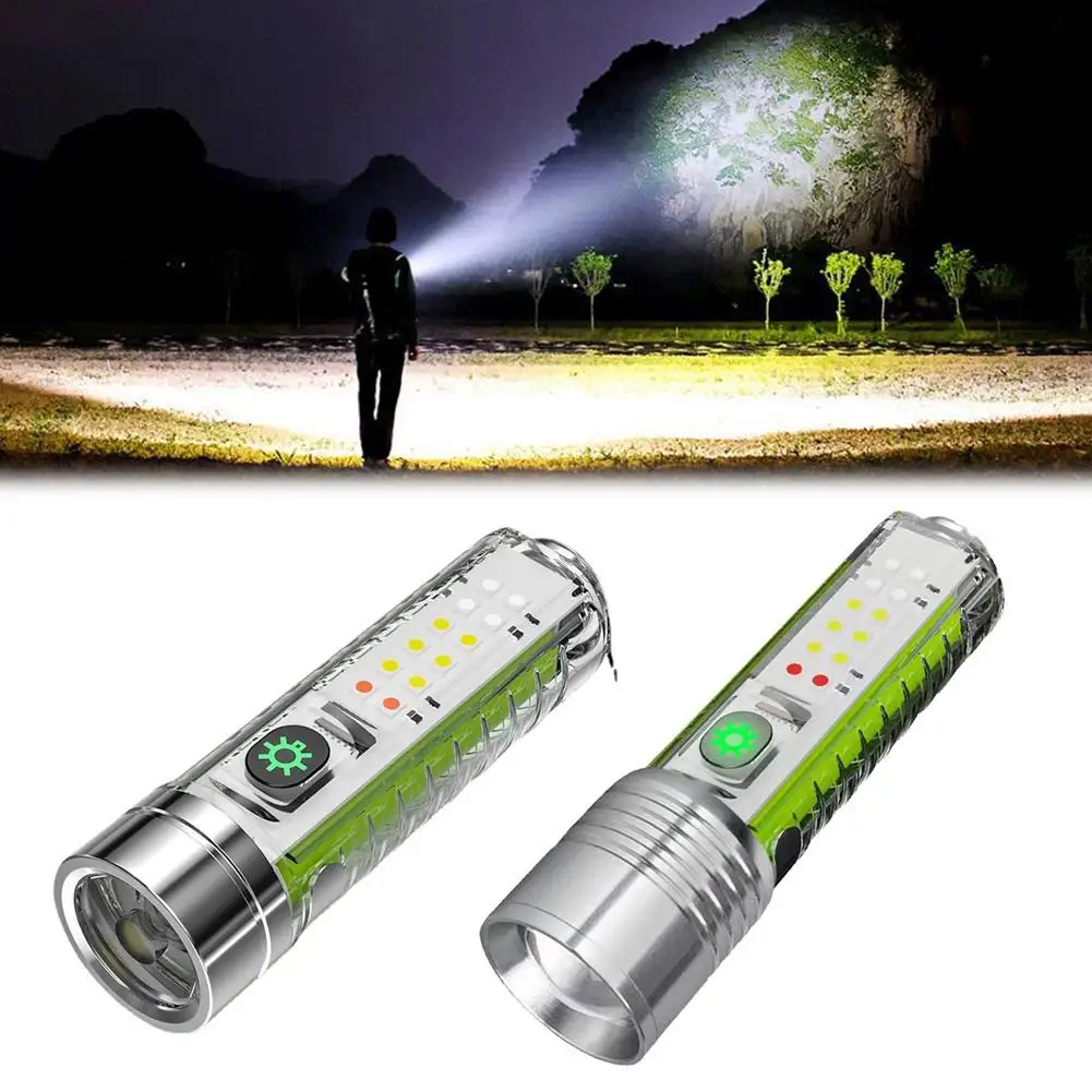 White Laser Bright Flashlight With Red And Blue Flashing Fluorescence  TyPE-C Multifunctional Mini 520A Flashlight