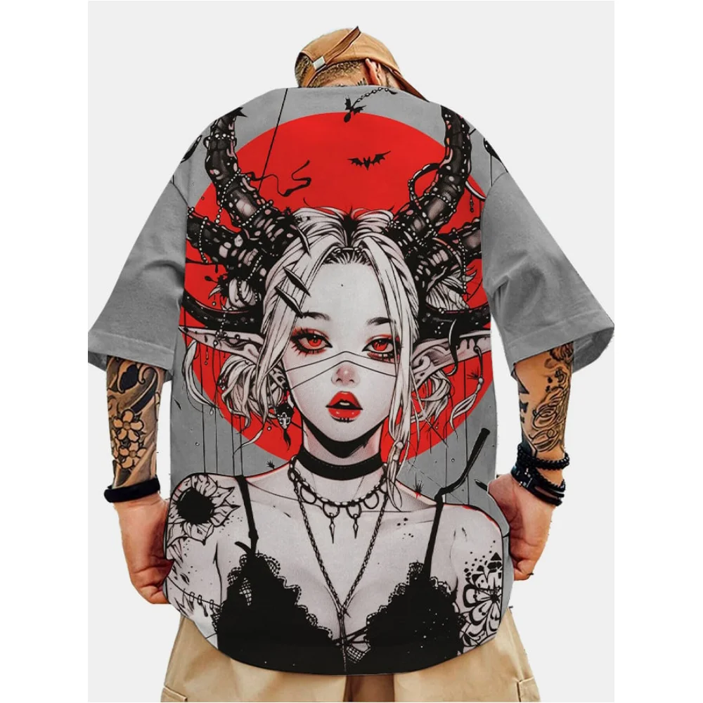 Japanese Anime Pattern Print Men\'s T-Shirt Tops Summer T-Shirt Short Sleeved Clothing Loose Oversized Casual Street Blouse Man