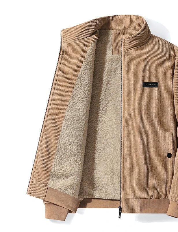 2025 New Men Winter Corduroy Stand Collar Plush Lined Jacket Warm Casual Multi Color Options Trendy Coat