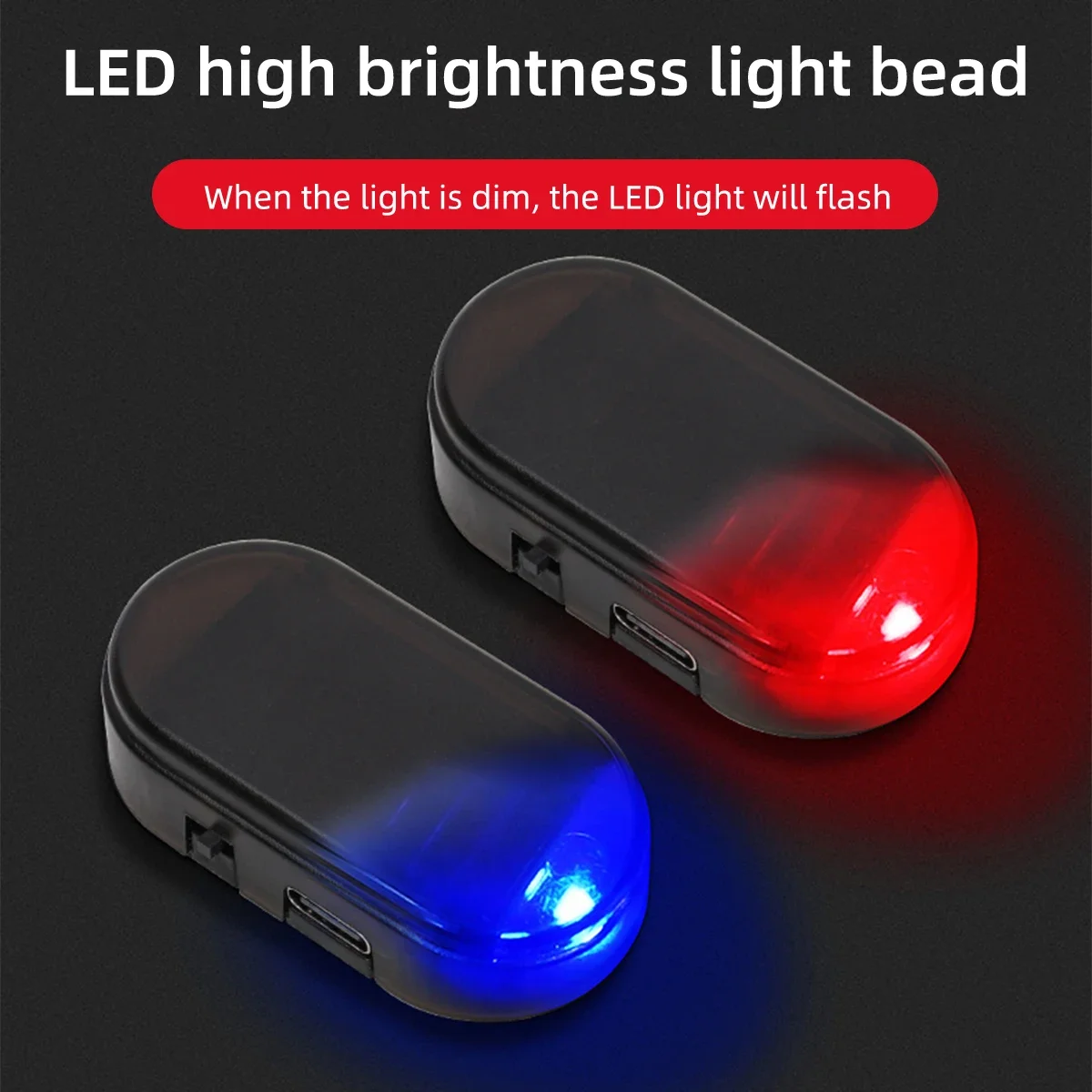1x Car Mini LED Solar Warning Light Night Security Simulation Alarm Wireless Anti-theft Warning Light Red Flash Interior Decorat