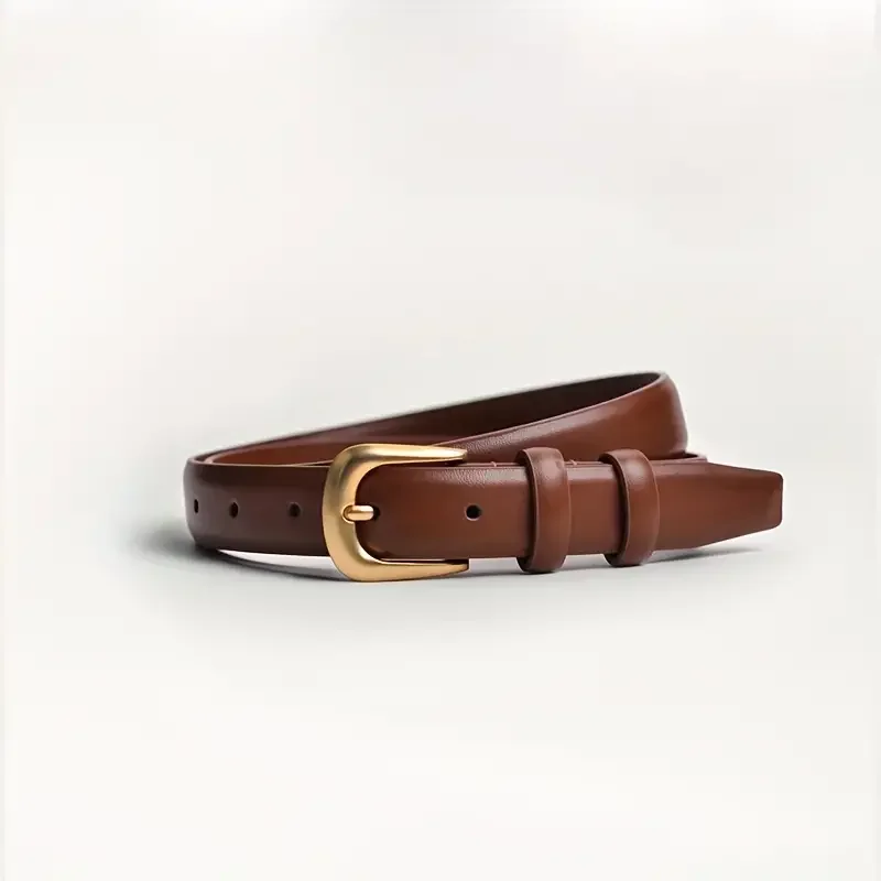 Stylish Monochrome PU Leather Belt - Golden Pin Buckle, Simple, Casual, Versatile, Adjustable Waistband for Pants