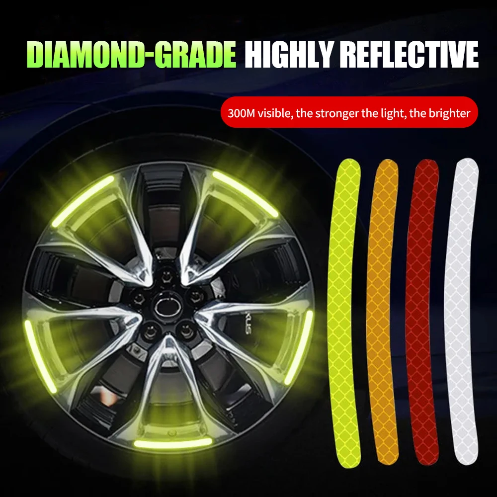 20/40 Pcs Car Wheel Hub Reflective Sticker Rainbow Fluorescence Luminous Stripe Tape Auto Motorcycle Decals Night Driving Safety