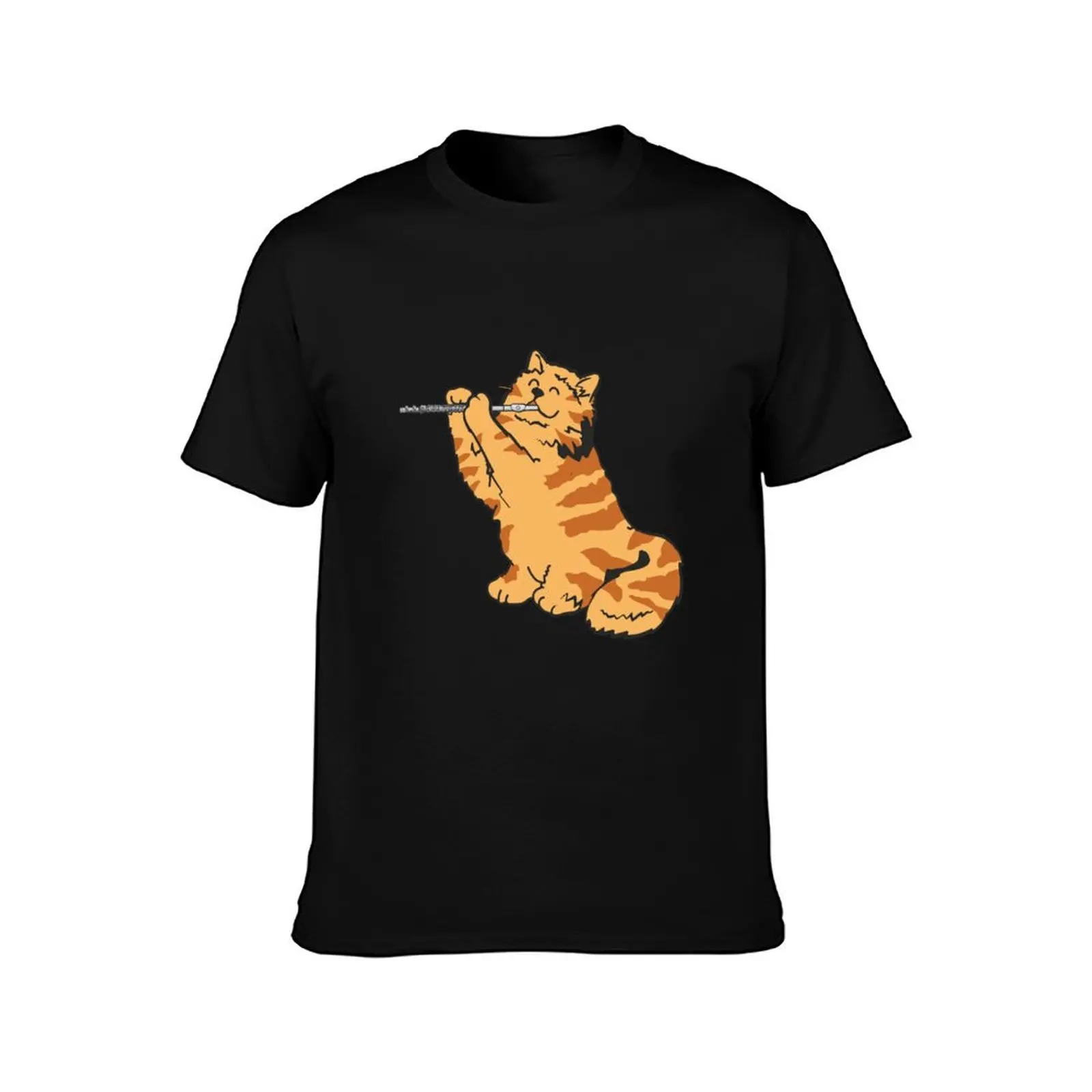 Flute Cat Transverse Flute Player Flutist Kitten T-Shirt Plus Size Loose Short Sleeve Top T-Shirt