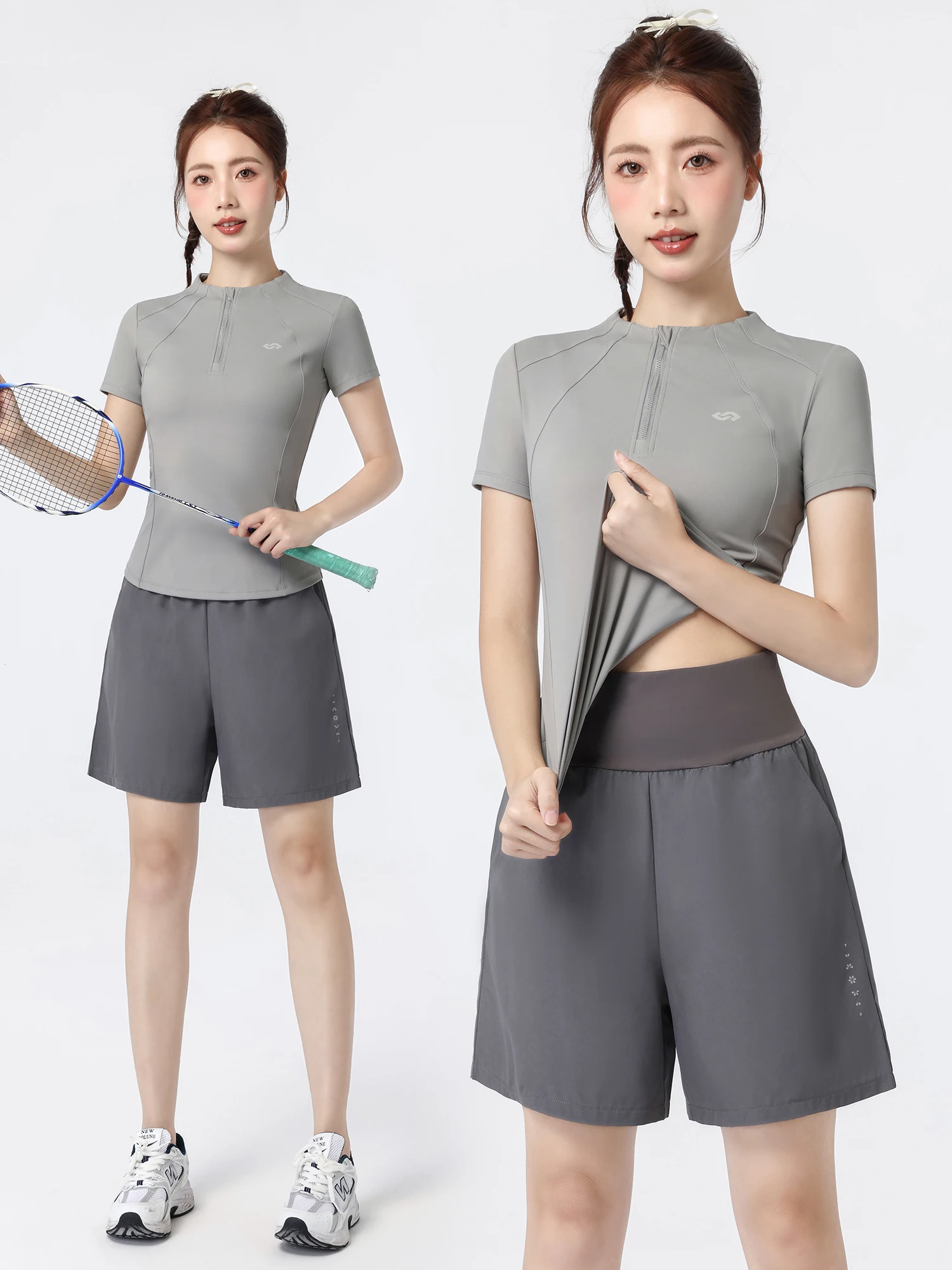 

Summer Sports Set Women's Profional f Zip Fitn Top Faionable Ba ket Running orts Two-Piece Suit Polyester S...