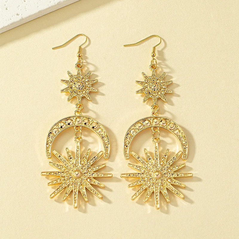 Exaggerated Hexagram Earrings For Moon Metal Geometric Ear Accessories Holiday Party Gift Fashion Jewelry BE073