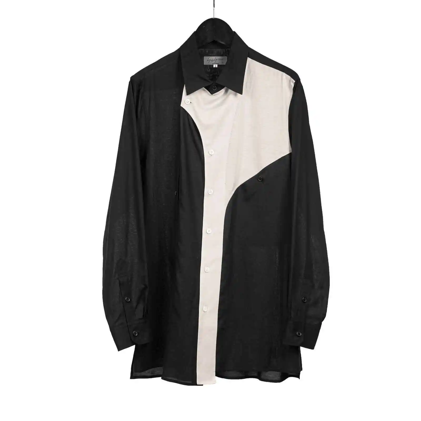 

TOP-YAMAMOTO японский оригинальный дизайн, черно-белая лоскутная рубашка свободного кроя с длинными рукавами для мужчин