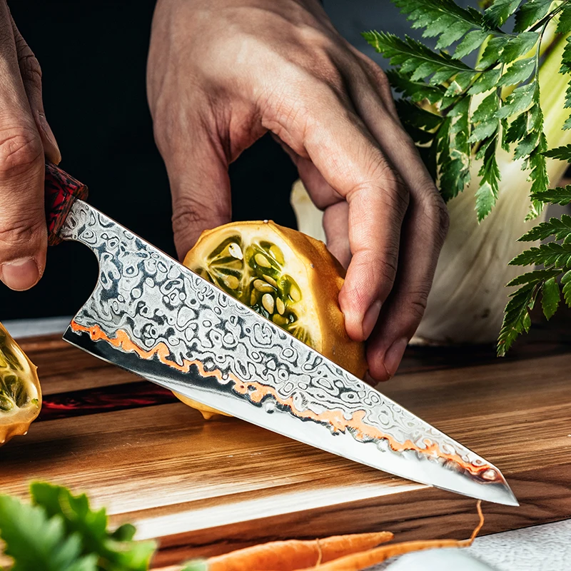 Grandsharp 5.9 Inch Garasuki Knife 55 Layers Copper Damascus Steel Utility Paring Fruit Knife Kitchen Accessories Cooking Tools