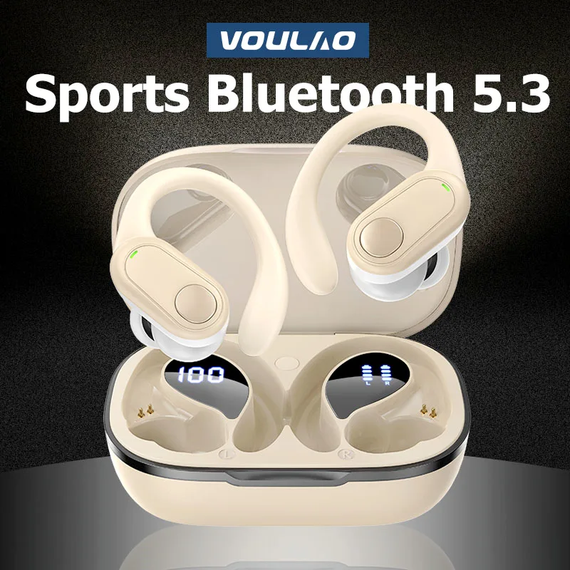 VOULAO Sports Wireless Headphones TWS Bluetooth 5.3 Earphones With Mic Noise Reduction Earhooks HiFi Music Waterproof Headsets