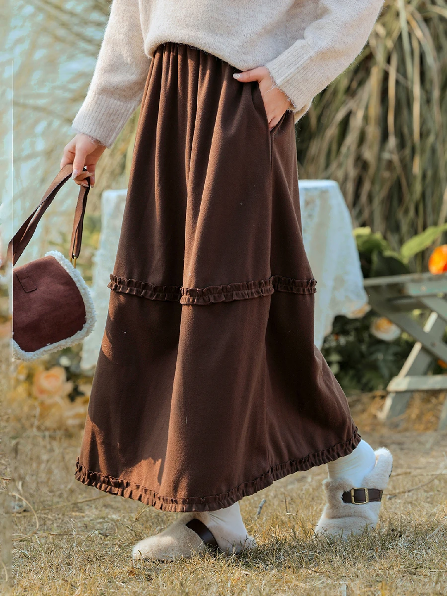 

Художественная винтажная юбка из шерстяной ткани с высокой талией, А-силуэт, расклешенная, осенне-зимняя, новая, для повседневной носки