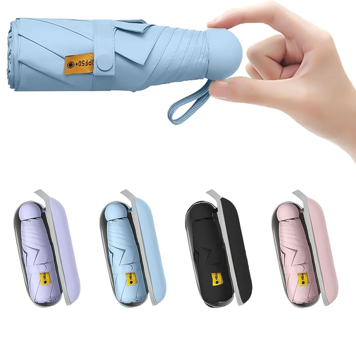 Compact UV Sun ProtectionTravel Umbrella With Case, Mini Umbrella For Purse, Lightweight Windproof 8-Rib Pocket Umbrella For Women Kids And Men