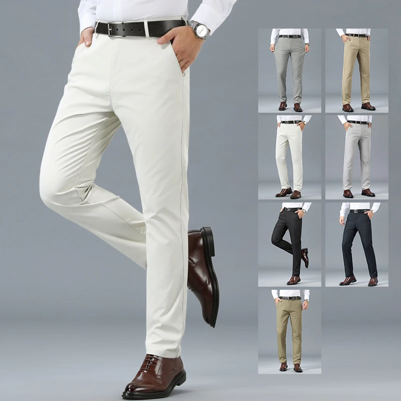 

Spring Autumn Classic Men's Straight Business Casual Pants Comfortable Stretch Fabric Casual Trousers Office Solid Color Pants