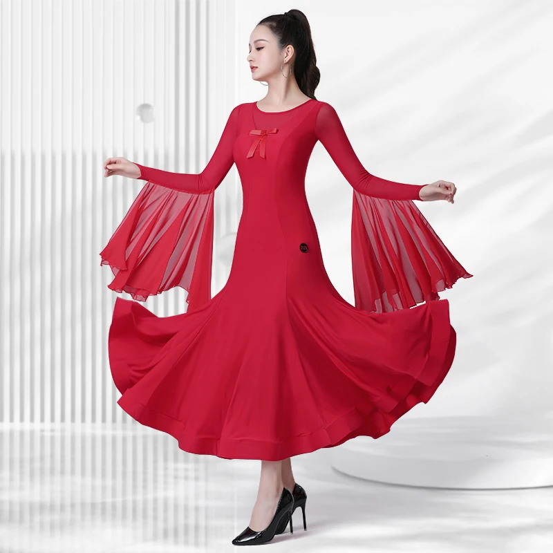 

2024 Ballroom Dance Competition Dress For Women Floating Sleeved Performance Costumes Female Adult Modern Dance Dress DN17396