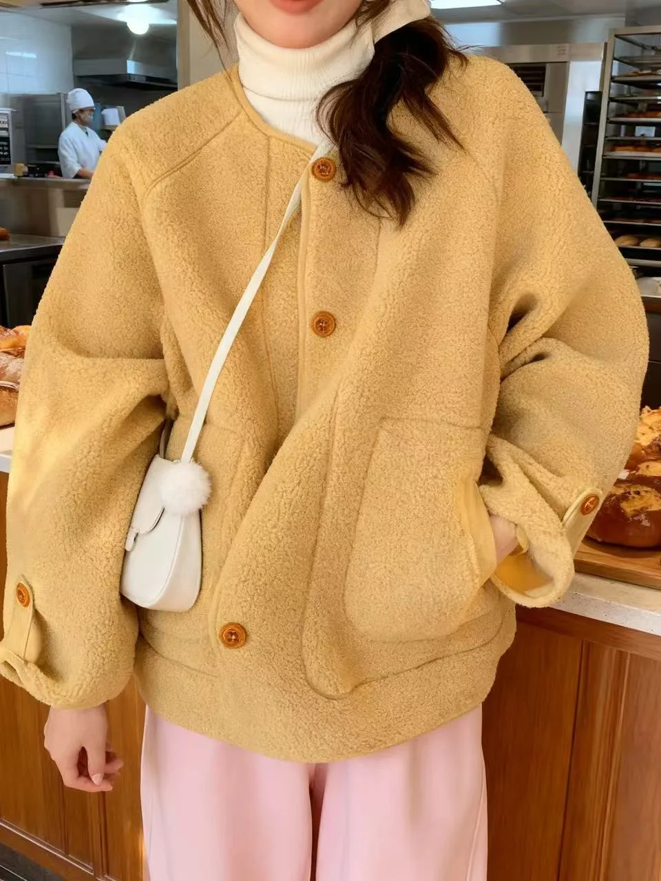 

Women's Autumn Winter Chic eepskin Faux Fur Jaet Loose One-Piece ort Warm Coat Korean Sle Streetwear Casual Outerwear