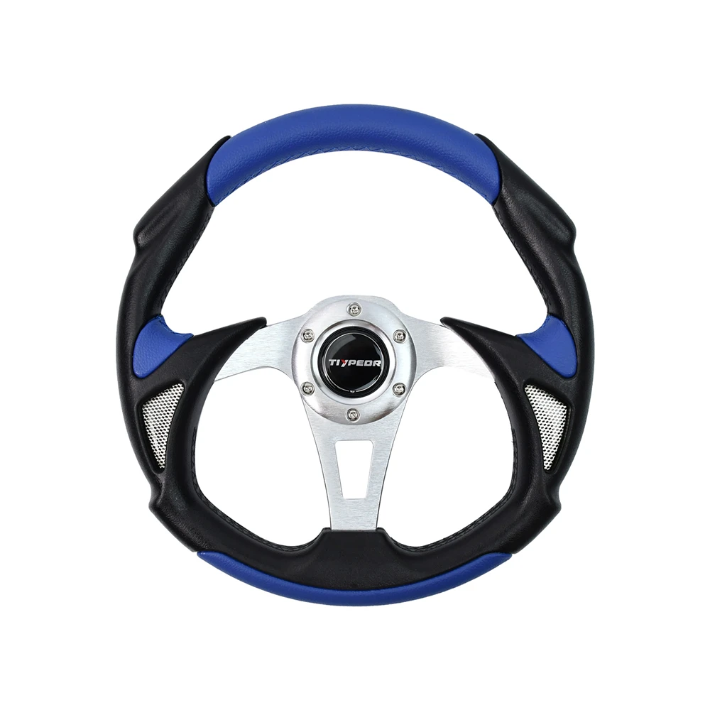 TIYPEOR JDM 320mm PVC PU Sport Steering Wheel Blue and Black 6 Hole 3 Spokes Quick Release Racing Steering Wheel