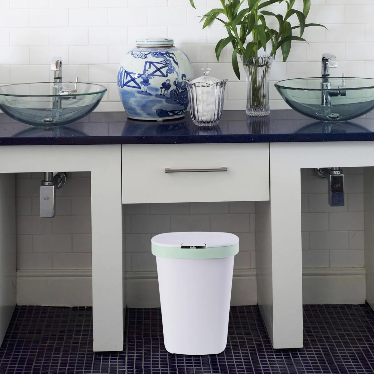 

Flip Trash Can with Lid Mini Garbage Decorative Automatic Tiny Kitchen Office Covered Small for Desk Kawaii
