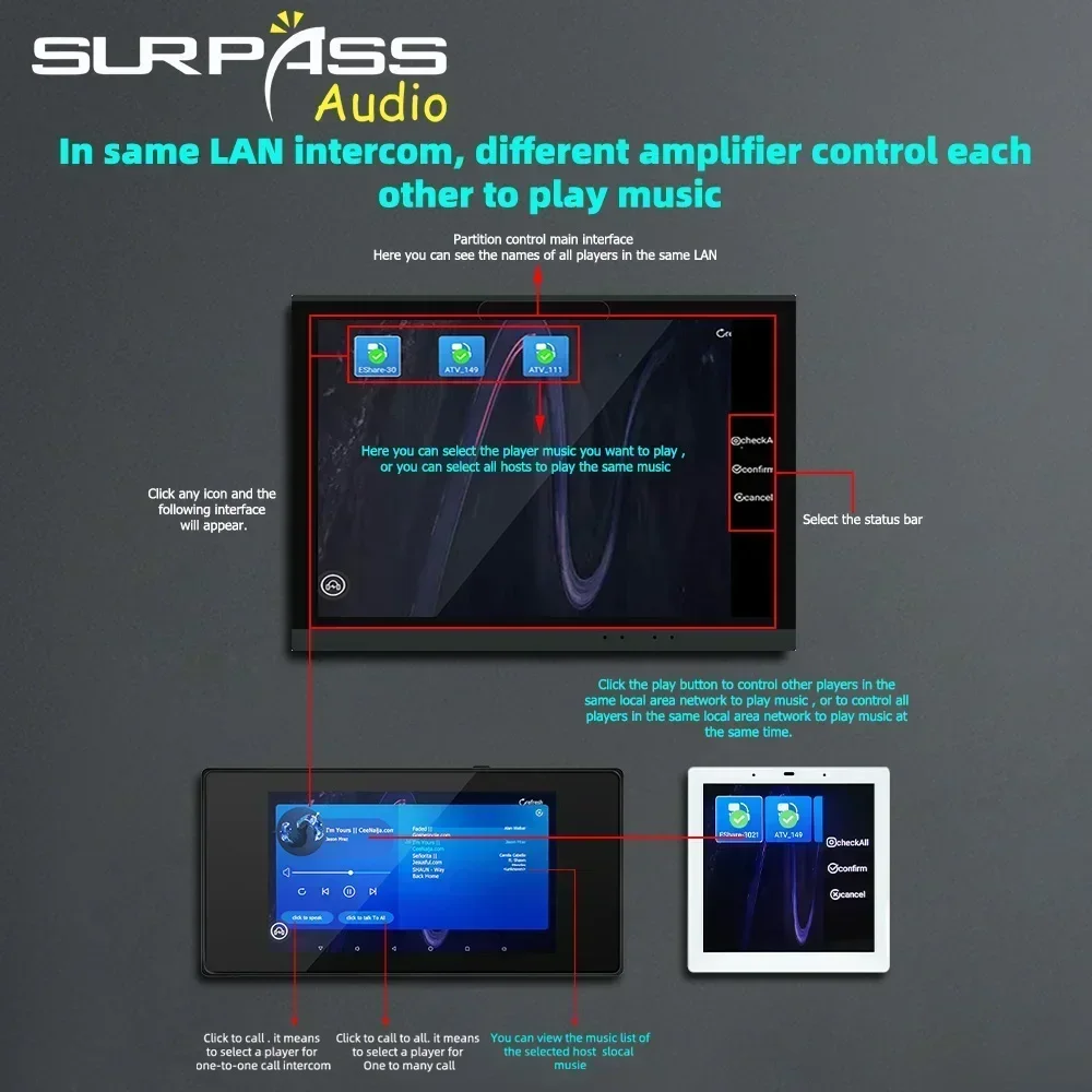 Imagem -02 - Tuya-smart Home Wifi Amplificador de Parede Bluetooth Audio Center Painel de Música Interfone Lan Duas Zonas Rs485 Android 8.1 30w