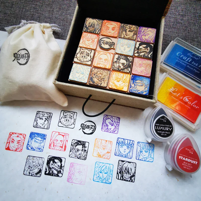 

Demon Slayer Wooden Rubber Stamps Set - Tanjiro, Nezuko, Shinobu, Zenitsu Complete Collection with Storage Box for Scrapbooking
