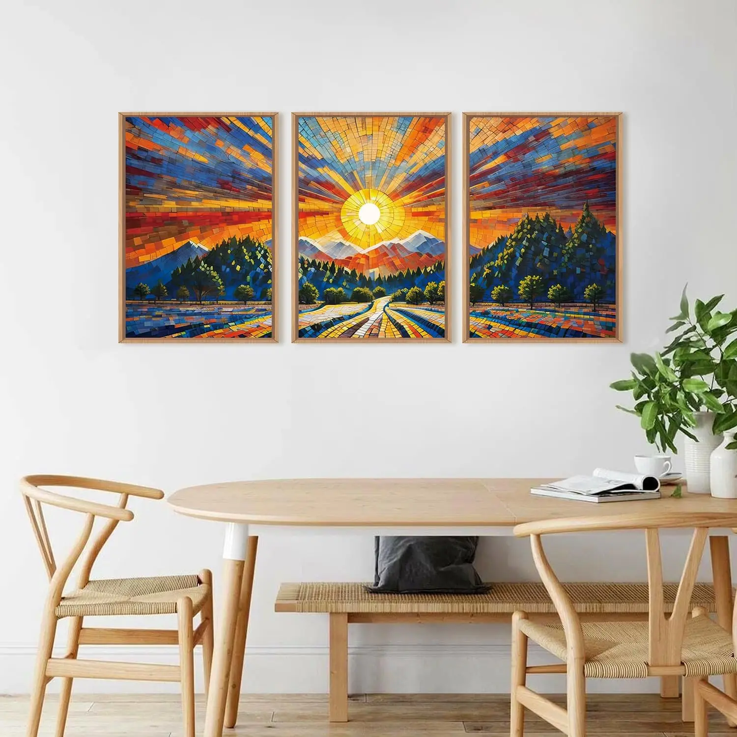 

3pcs/Set Abstract Mountain Sun Forest Natural Landscape Canvas Poster Wall Bohemian Living Room Bedroom Dining Room Home Decor