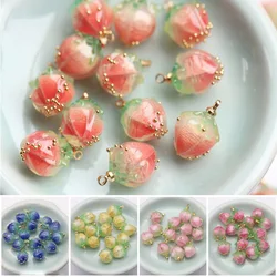 2pcs Strawberry Peach Shape 11mm Acetic Plastic Loose Pendants Beads for Jewelry Making DIY Handmade Crafts Findings