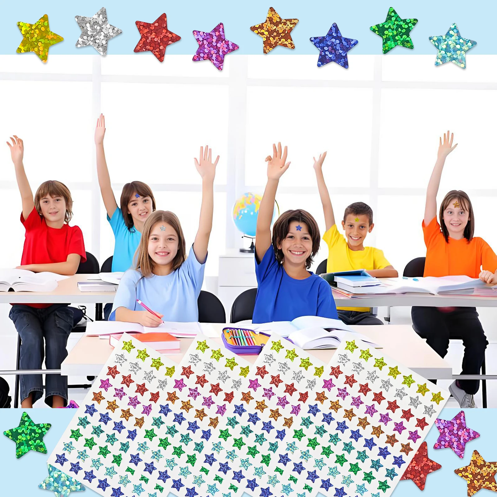 700pcs Holographic Small Star Stickers for Kids Reward, Behavior Chart, School Classroom Student 10 sheetsTeacher Supplies, 0.6"