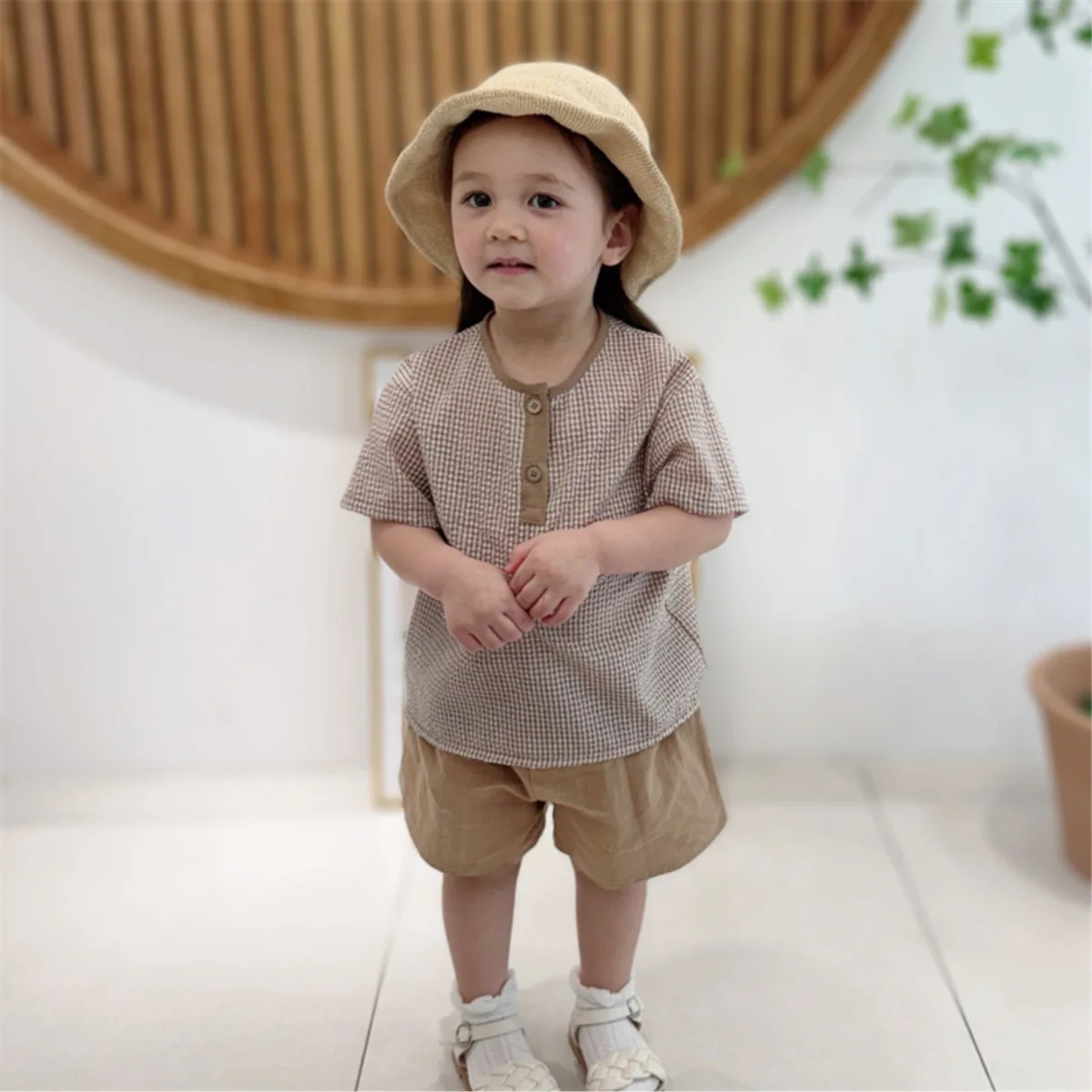 

2025 Summer New Baby Short Sleeve Clothes Set Cotton Infant Boy Girl Thin Plaid T Shirts + Shorts 2pcs Suit Toddler Casual Set