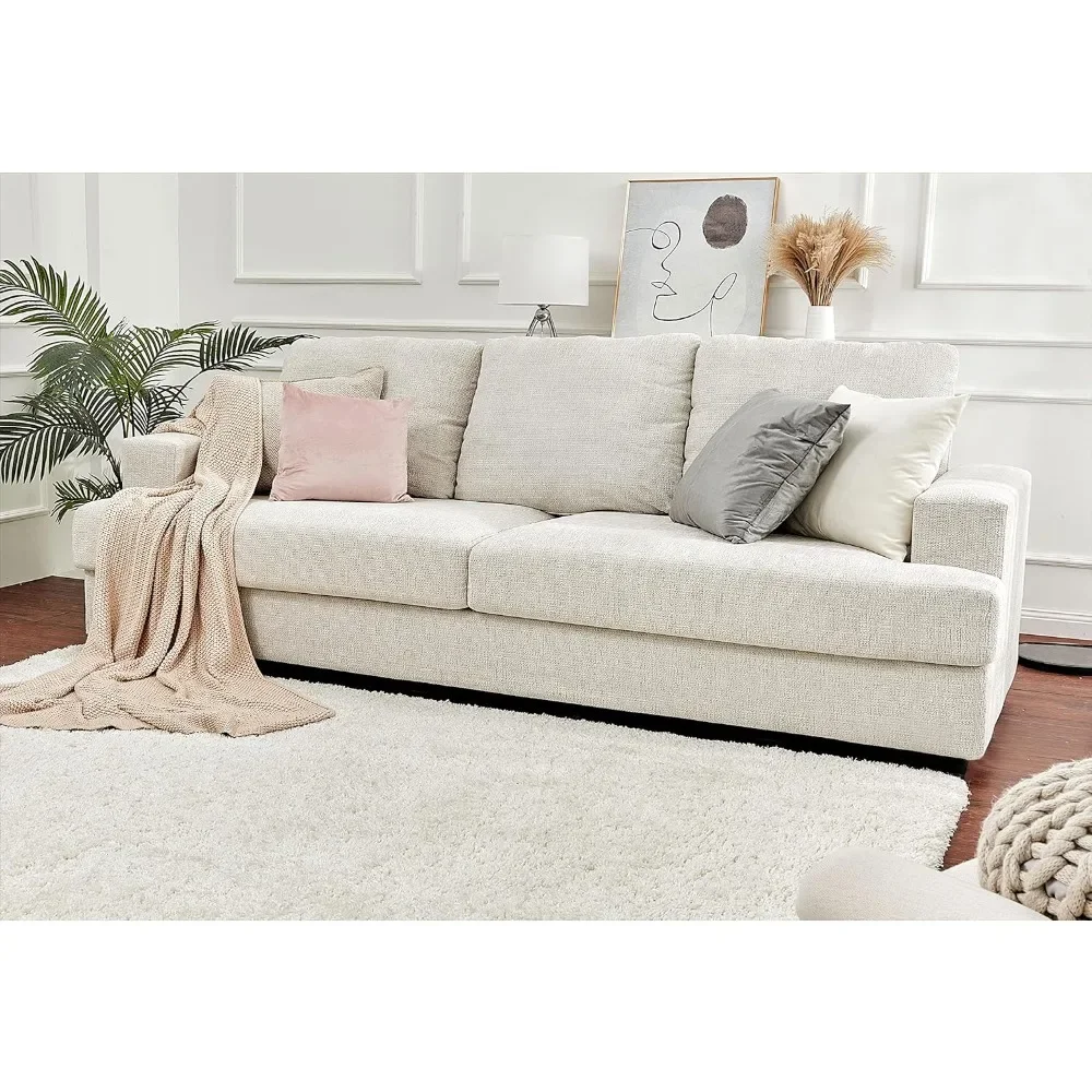 

Deep Seat Comfy Sofa-Contemporary Chenille Sofa Couch, 3 Seater Sofa for Living Room-Oversized, Beige