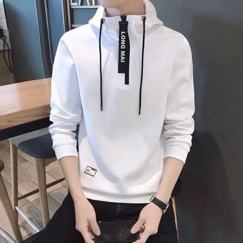LIBIELIY Fashion Spliced Lace Up Letter Zipper Hooded Hoodies Men's Clothing 2025 Autumn Winter New Casual Pullovers Korean Swea