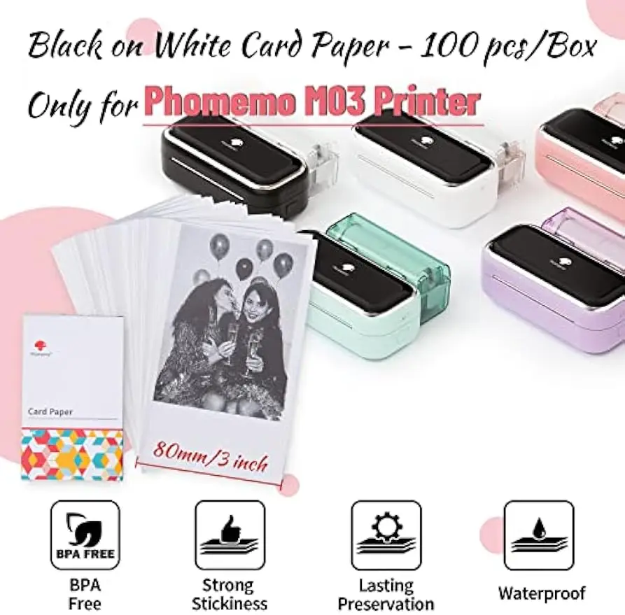 Phomemo Soft Card Paper 77mmx Gift Adhesive Thermal Paper DIY for Phomemo M03 M04 M03AS M04AS Thermal Printer 100 Paper Per Box