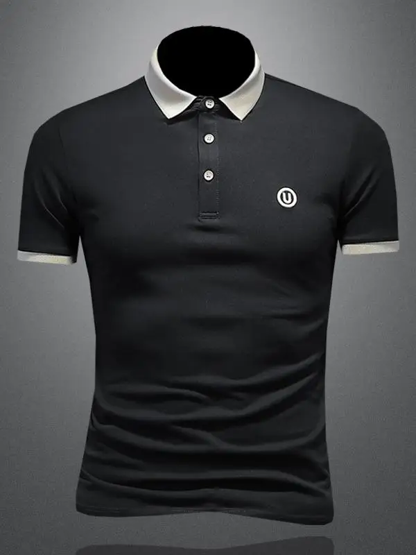 

Мужская футболка из ледяного шелка с вышивкой, короткий рукав, хлопок пике, деловой повседневный стиль, дышащая, летняя, модная, городской стиль