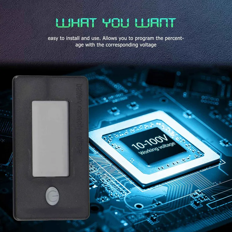 Batterijcapaciteitsmonitor, 10-100V batterijmeter, 12V 24V 48V percentagespanning Fahrenheit temperatuurindicatormeter
