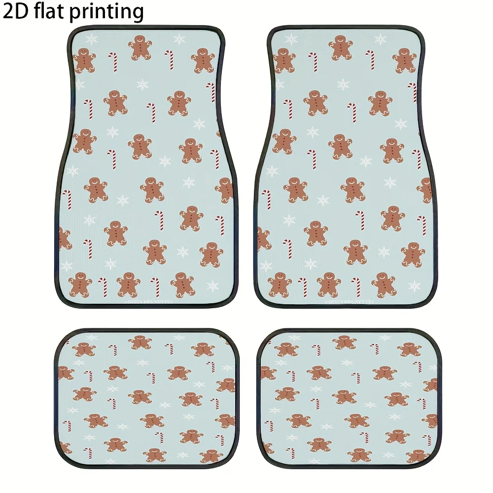 4pcs Car Floor Mats, Gingerbread For Man Candy Snowflake Christmas Patterns, Material, Universal Fit For All Seasons, Wear-Resis