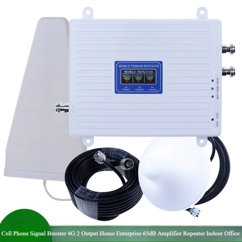 Cell Phone Signal Booster 4G 2 Output Home Enterprise 65dB Amplifier Repeater Indoor Office