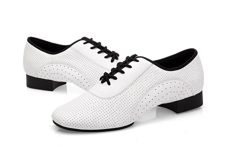 Białe buty ze skóry naturalnej Oddychające buty sportowe męskie Nowoczesne buty do tańca towarzyskiego z kwadratową podeszwą do tańca latynoamerykańskiego Trampki