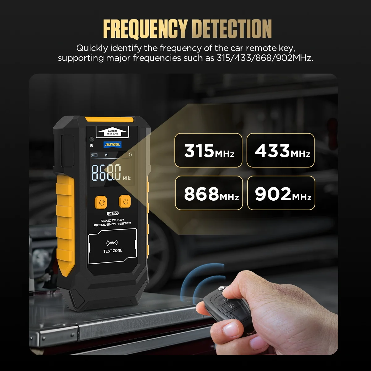 AUTOOL RE110 Car Remote Key Frequency Tester 315/433/868/902MHz Infrared Signal Remote Control Frequency Key Fob Signal Tester