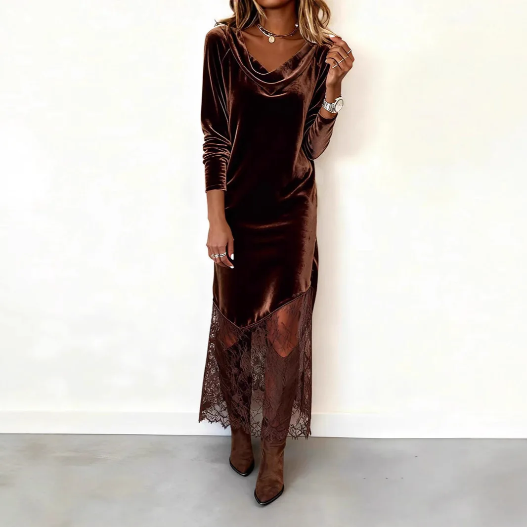 

2026 New Fashion Lace Slim Long-sleeved Dresses Women Spring Sexy Elegant Solid Color Irregular Dress Dress For Women