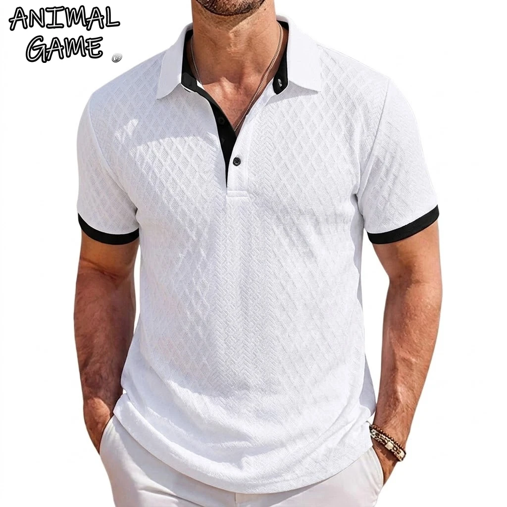 Sommer Herren Kurzarm Textur-Poloshirt Knopfleiste T-Shirts Revers Jogger Fitness-Shirts Lässige Atmungsaktive Oberteile Herren T-Shirts