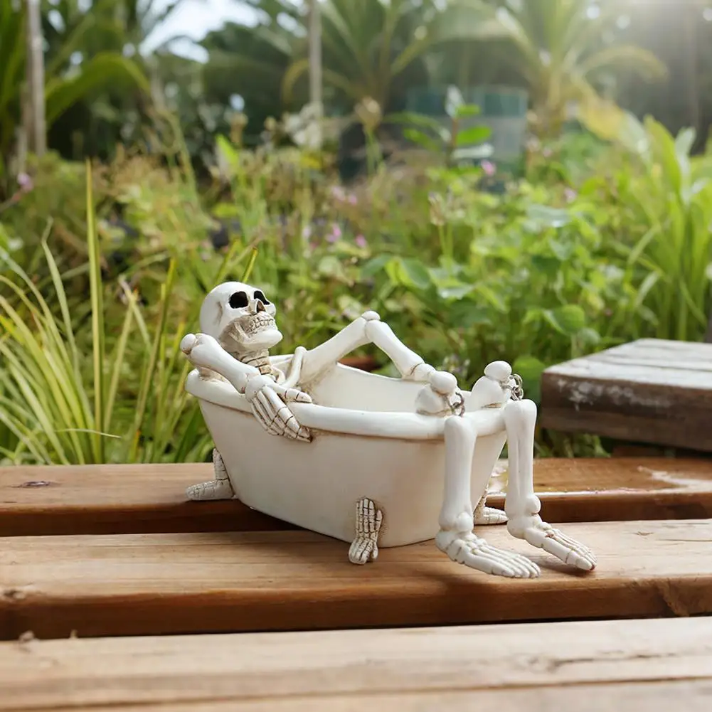 Skeleton Ornament Resin Skeleton Flower Pot Planter Bathtub Container Halloween Desktop Home Garden Decor for Office Mantel