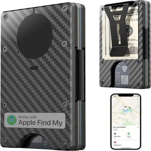 Imagen 1 del producto Cartera con chip Airtag integrado, tarjetero con bloqueo RFID, compatible con Find My iOS únicamente, clip para billetes desmontable
