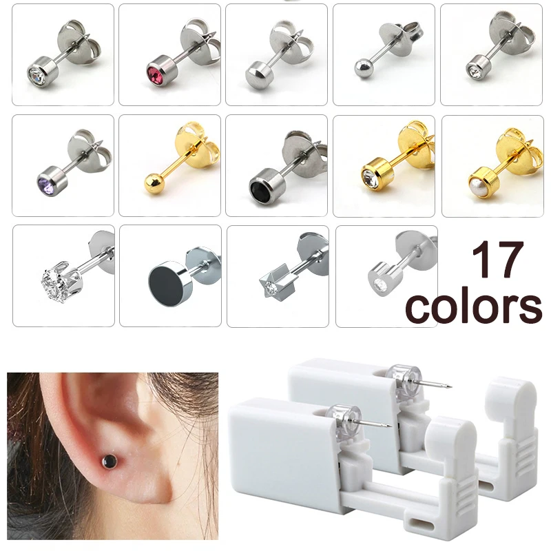 Ear Piercing Gun Disposable Disinfect Safety Earring Piercer Kit Studs Nose Ring Piercing Machine Body Jewelry Tool 17 Colors