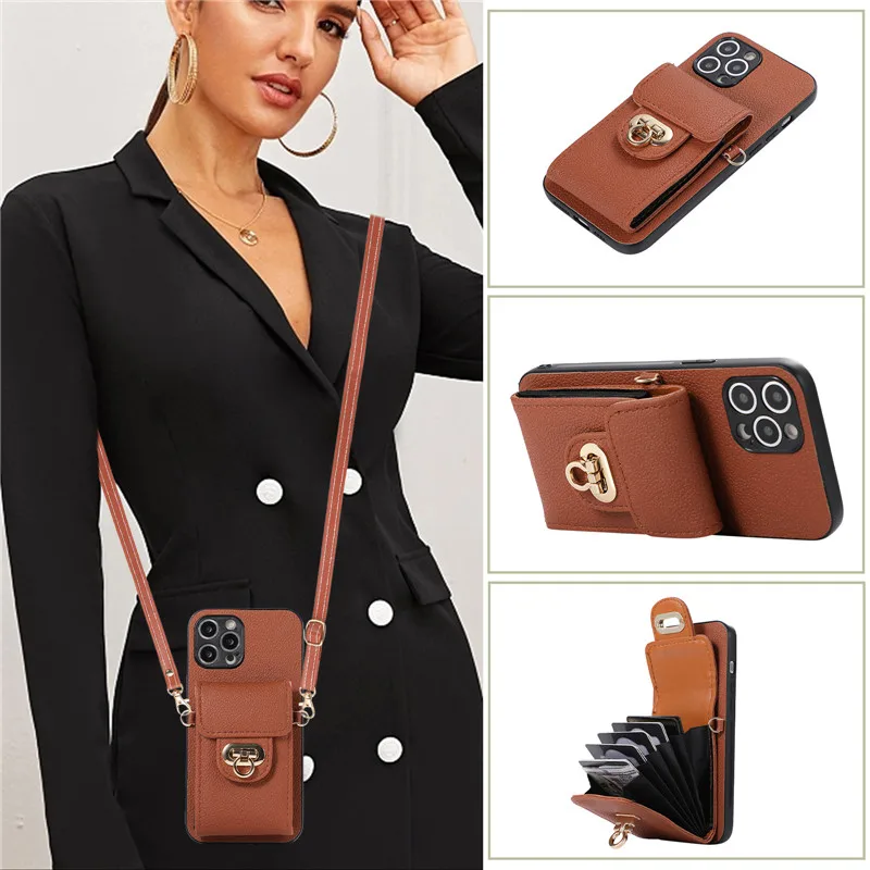 For Xiaomi Redmi Note 12 13 Pro+ 5g 11 10 9 8 7 12c 9 9c 9t Poco X3 M3 F3 Mi 11 Lite 10t Case Luxury Crossbody Bag Wallet Cover