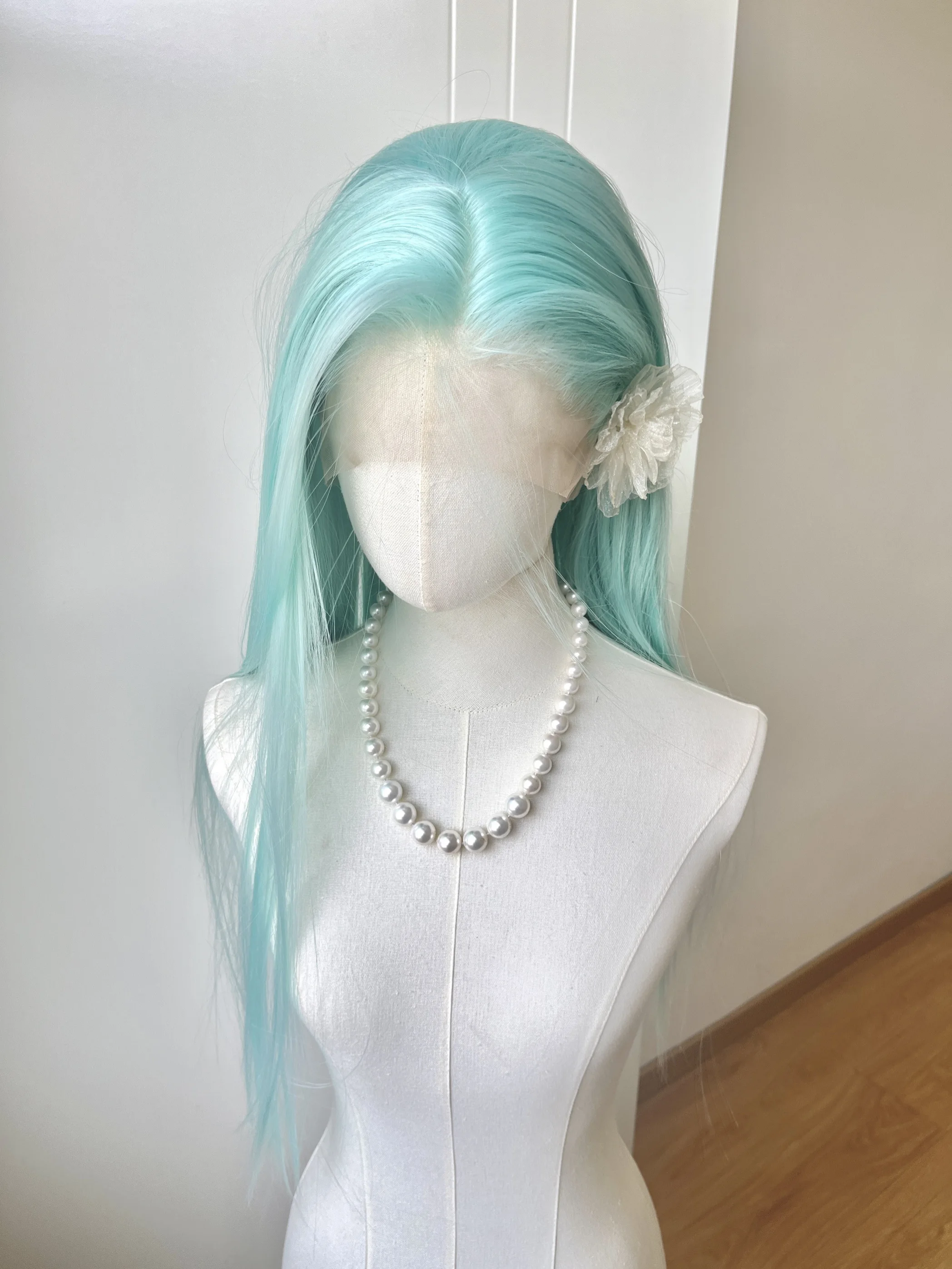 

Mint Green Lace Front Wig for Women 13*4 Lace Frontal Long Straight Hair Wigs High Quality Fibers Synthetic Lace Wig for Cosplay
