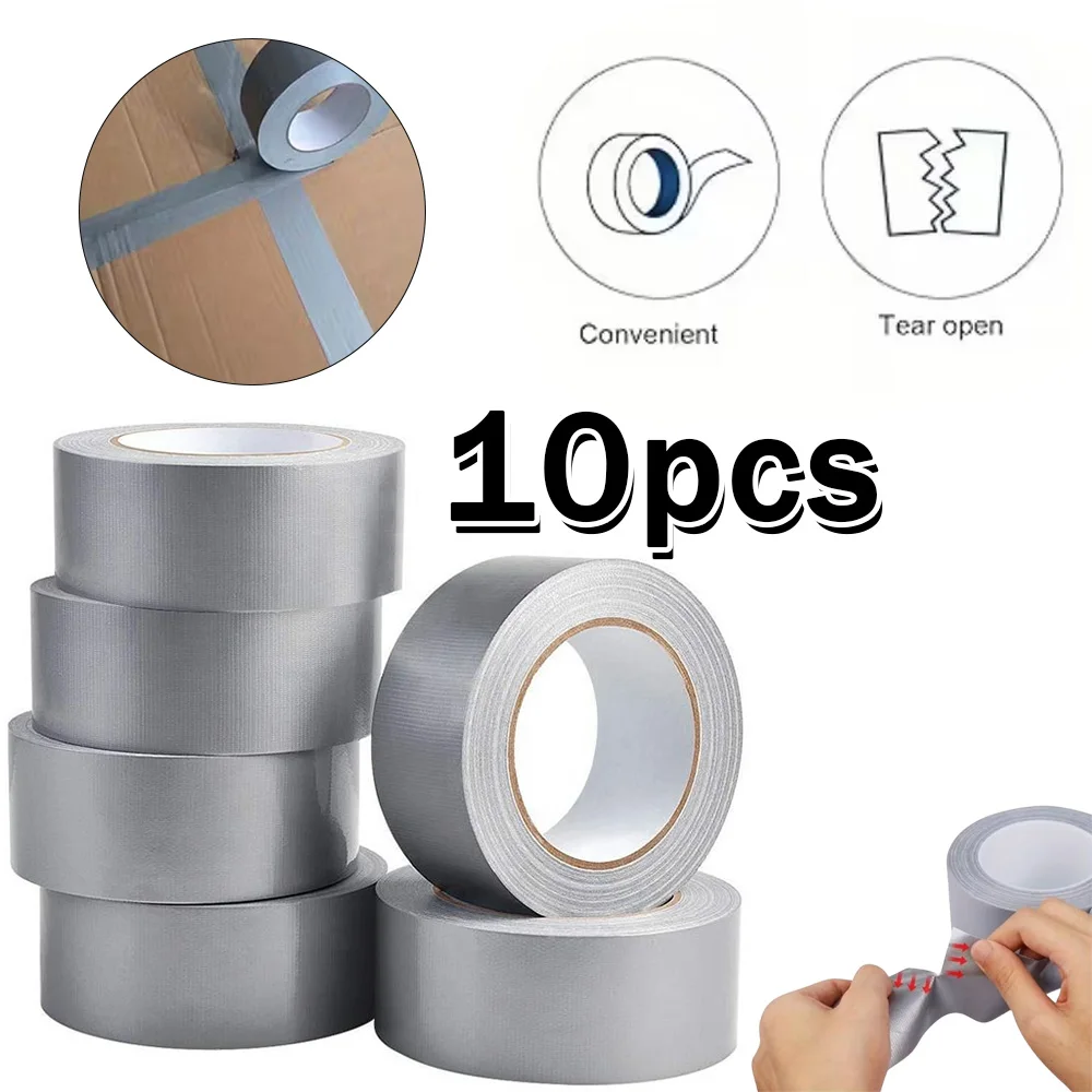 10 rouleaux de ruban adhésif en tissu argenté résistant, imperméable et à forte adhérence, facile à déchirer à la main pour la réparation de plusieurs surfaces, étanchéité des fenêtres contre le vent, fixation de tapis, réparation de tentes, collage de tuyaux, regroupement de câbles et travaux manuels, utilisation toutes saisons pour la maison et l'extérieur.