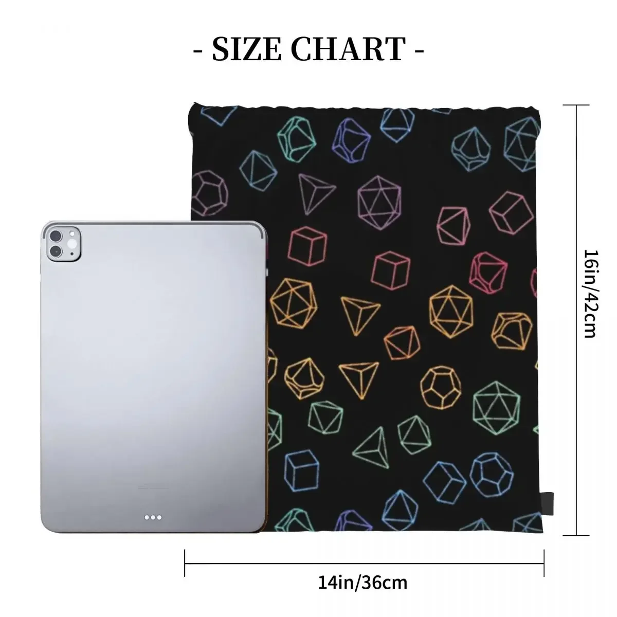 DnD Dice Rainbow On Black Pattern Backpacks Drawstring Bags Drawstring Bundle Pocket Sundries Bag BookBag For Man Woman School