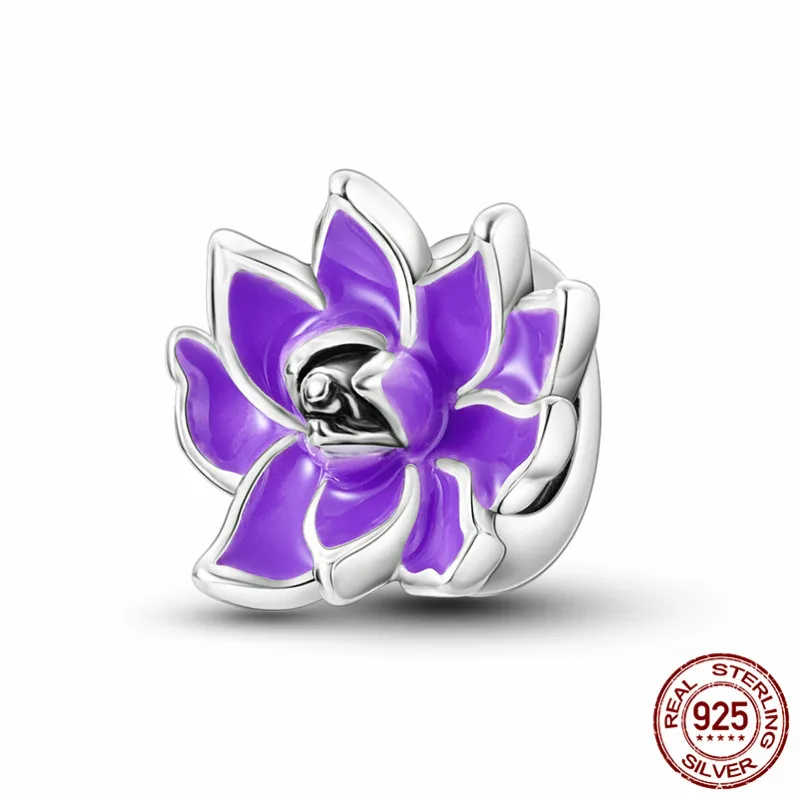

925 Sterling Silver Beaded Purple Lotus Pendant - Perfect for Pairing with Original Bracelets - DIY Women's Jewelry Gift