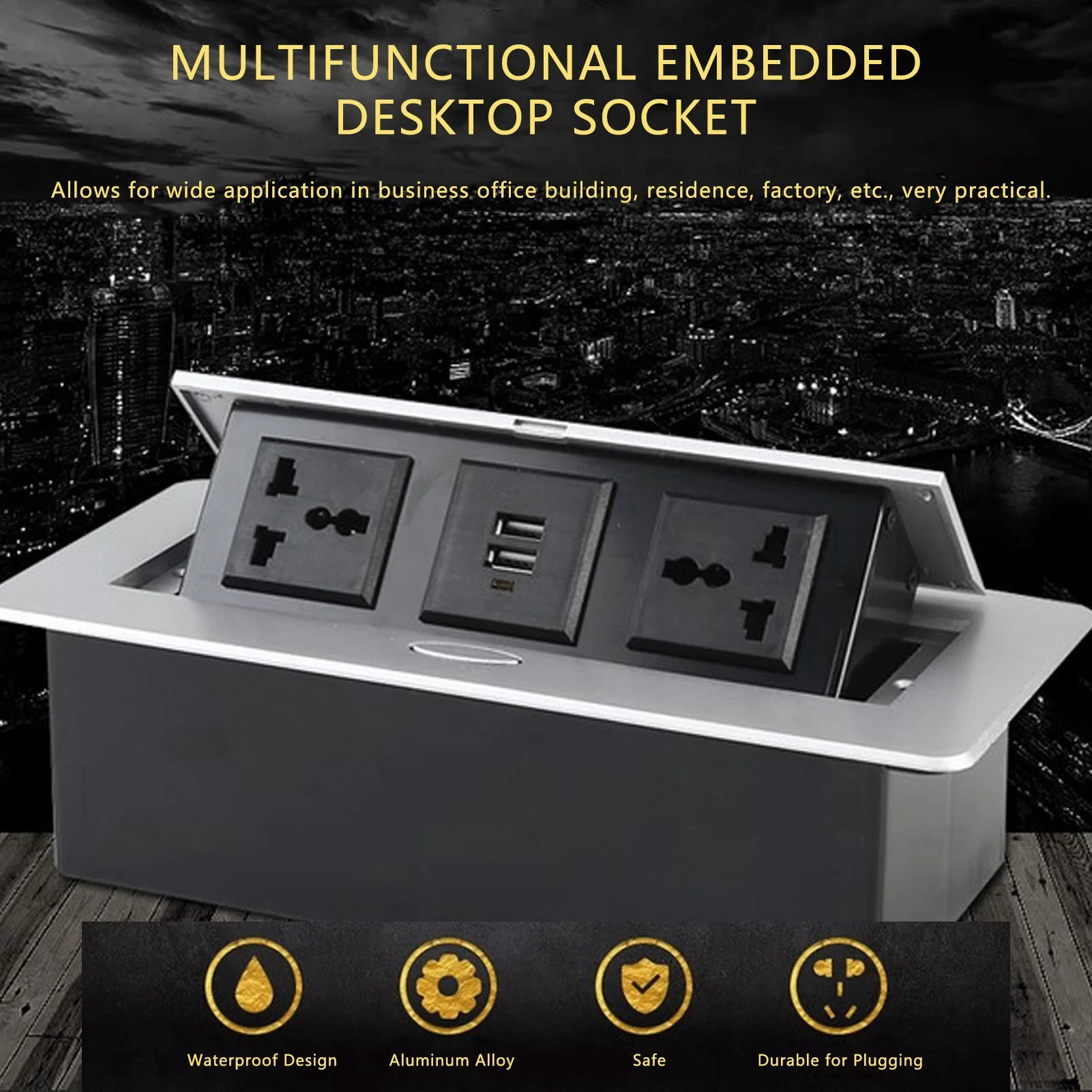 

Table Pop Up Socket Dual USB Power Outlet Strip Hub Connection Box 250V J29 for Home Office