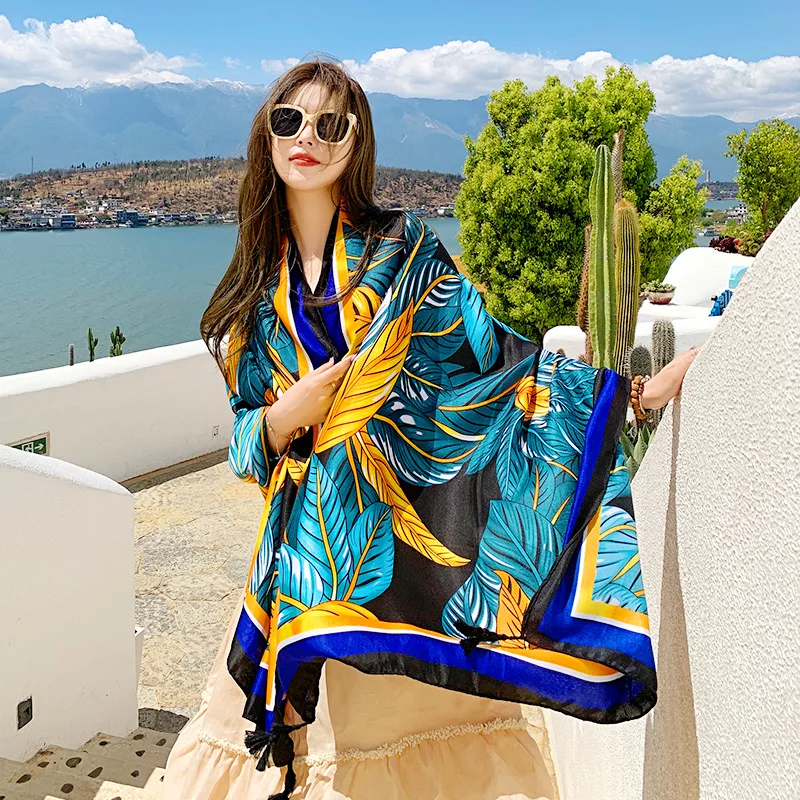 

beach towel holiday travel, large leaf pattern, trendy and fashionable shawl, soft, comfortable, and breathab