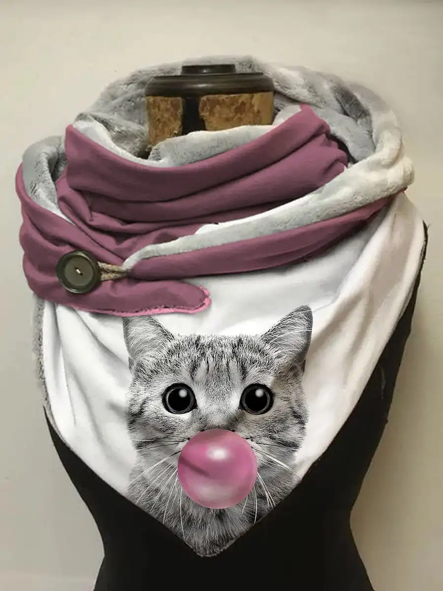 Cat and Ballon 3D Print Casual Scarf And Shawl for Women