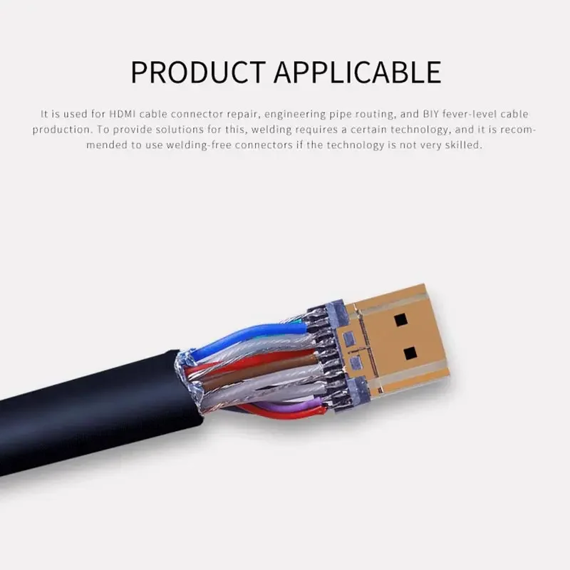 HDMI Welding Connector with Metal Shell DIY HDMI-compatible Plug High Speed HD Data Cable Connectors for Computer TV Pure Copper